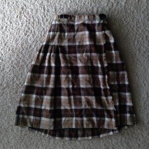 Vintage Murray Brothers Scottish Wool Brown Plaid Pleated Wrap Midi Skirt